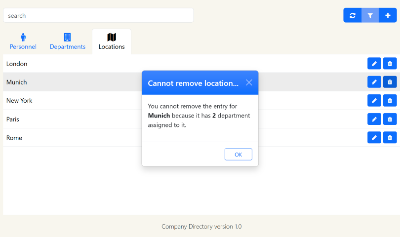 Modal delete rejection screenshot